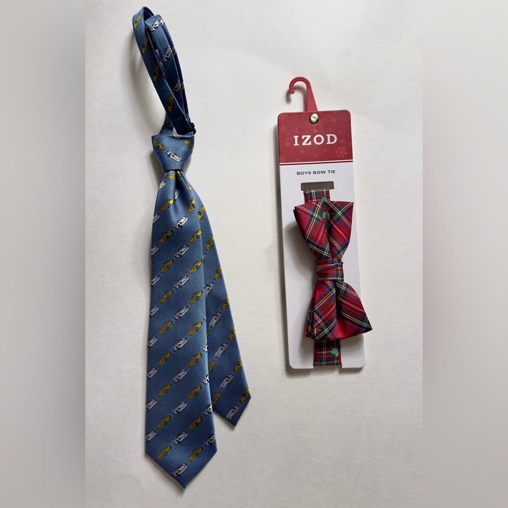 Boys Clip-On Ties Children’s Place Blue Cars Necktie Izod Christmas Plaid Bowtie